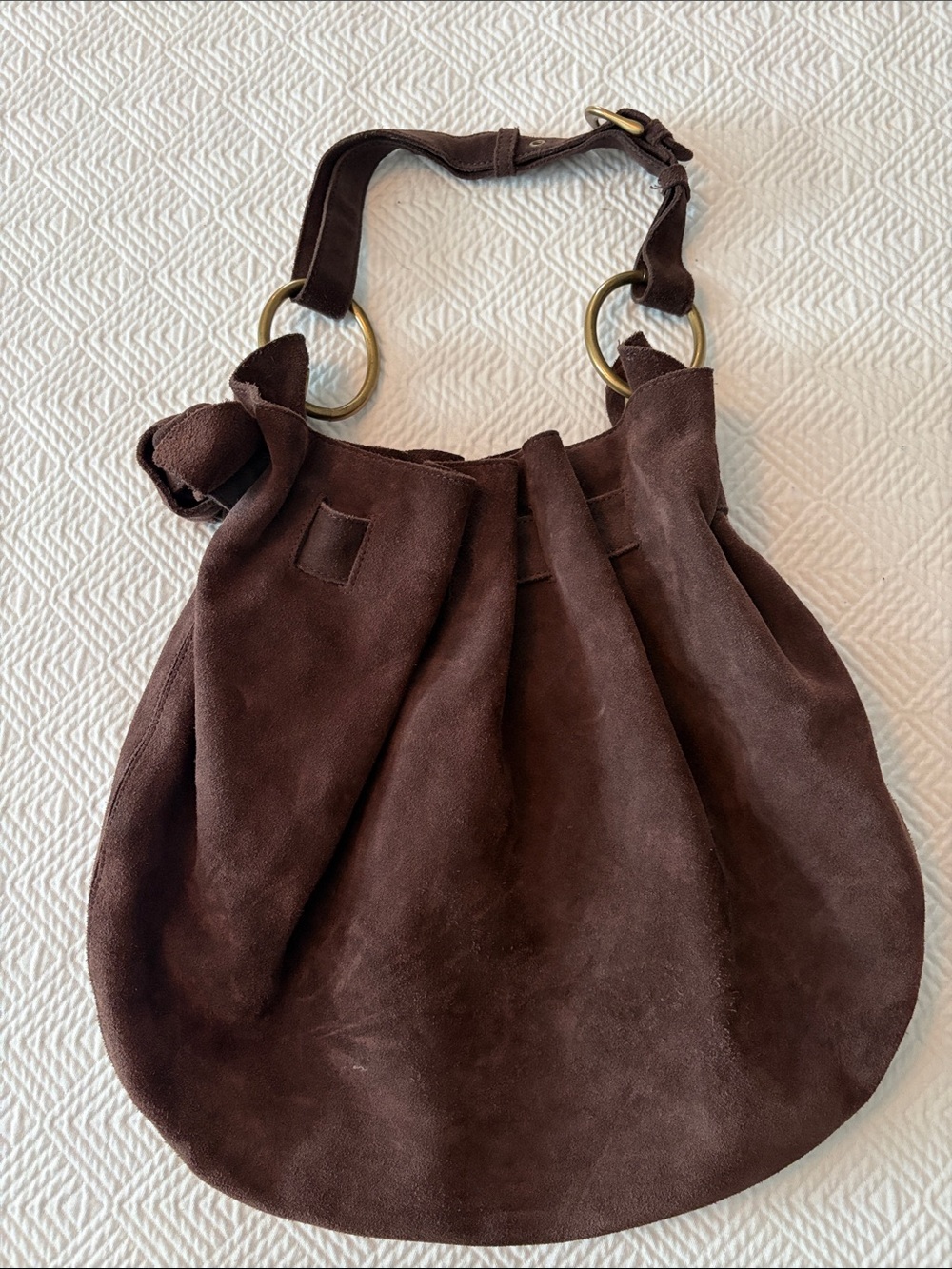 LOFT Dark Brown Suede Hobo Bag with Brass Rings